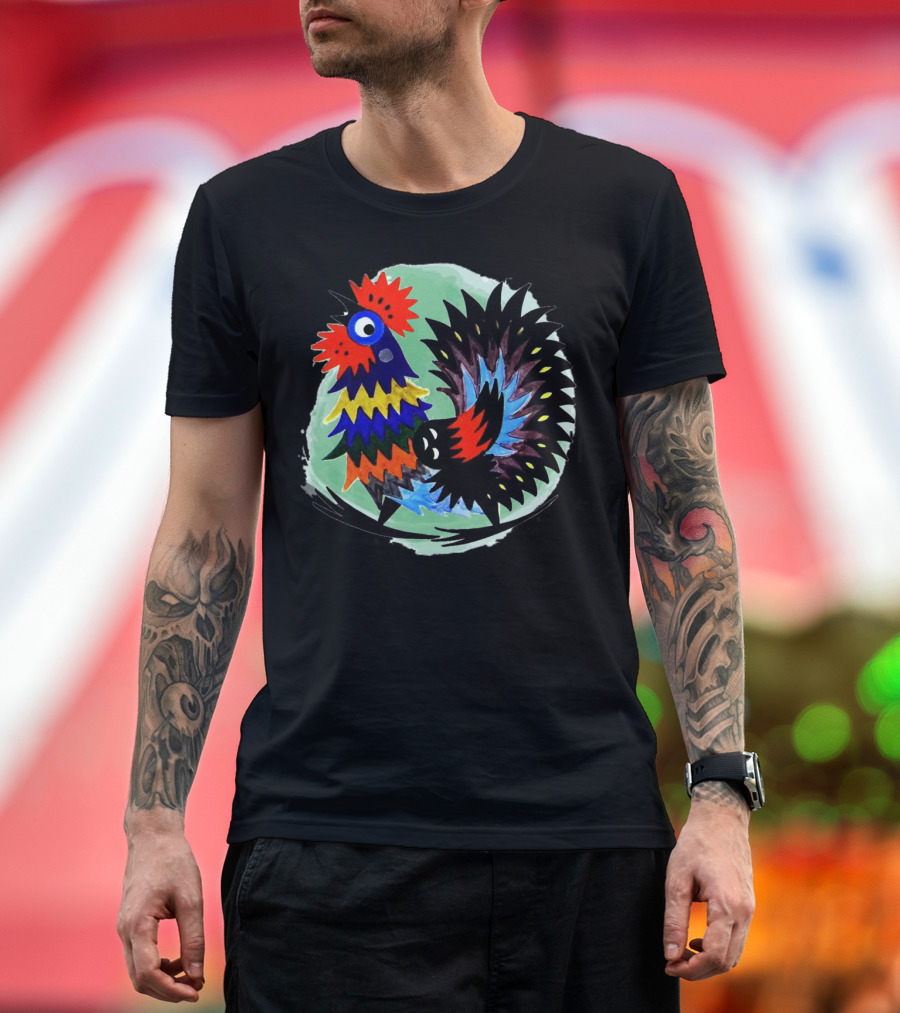 Marching Rooster Folk Art Colorful T-Shirt