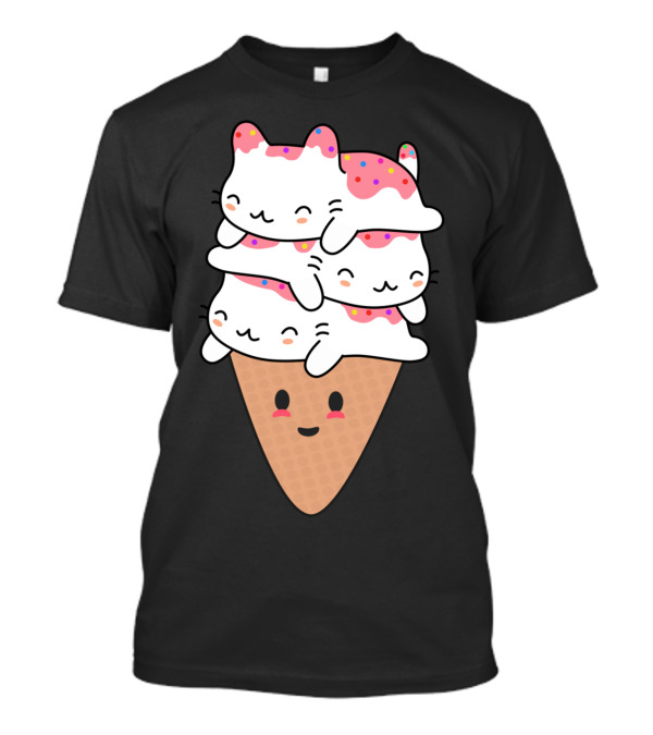 Cat Ice Cream Stacked Kawaii Cone With Sprinkles T-Shirt