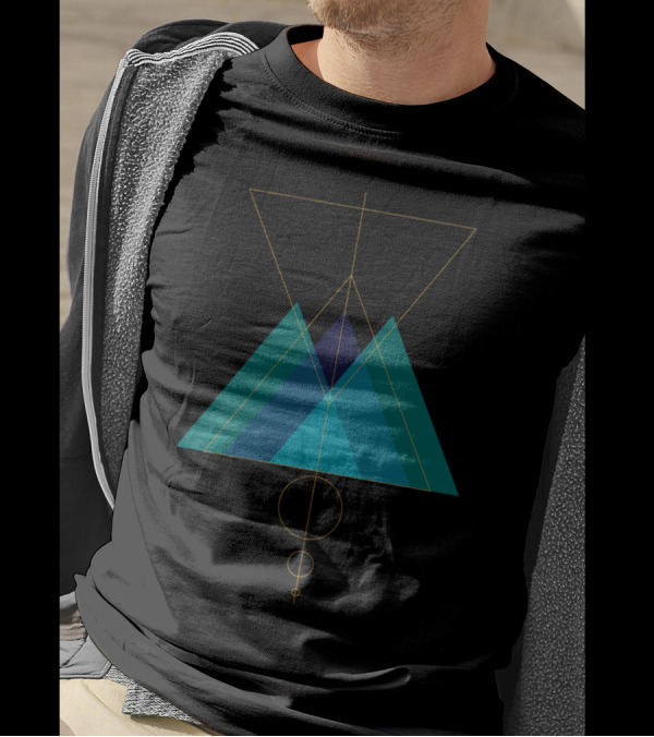 Geometric Triangles And Circles In Teal And Yellow T-Shirt