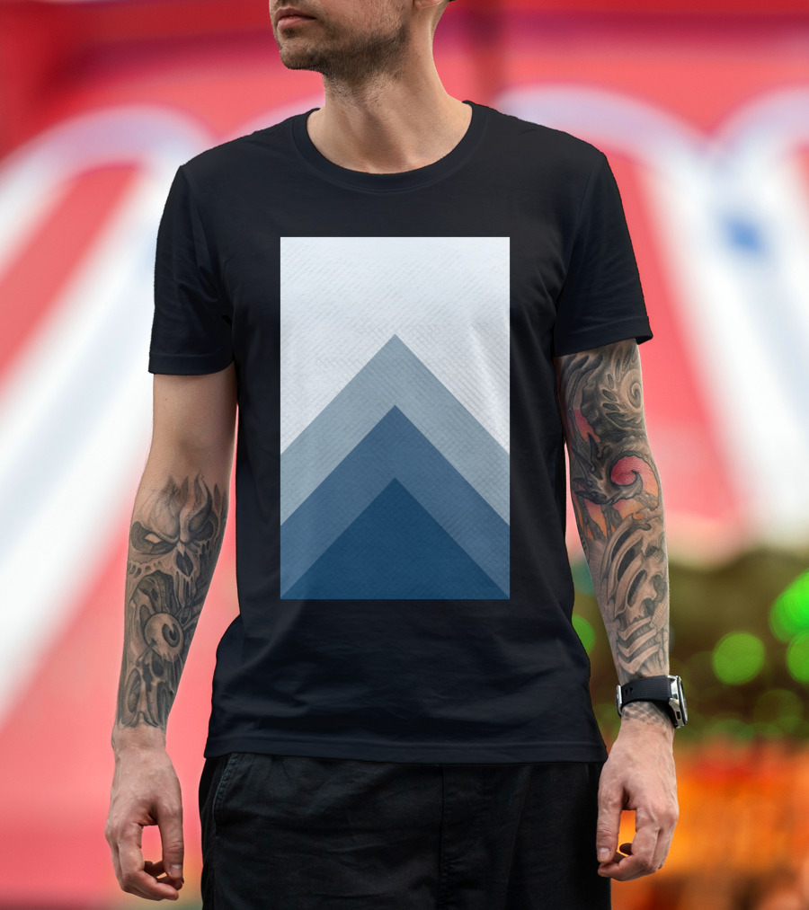 Geometric Element Chevron Pattern Blue and Grey Triangles T-Shirt