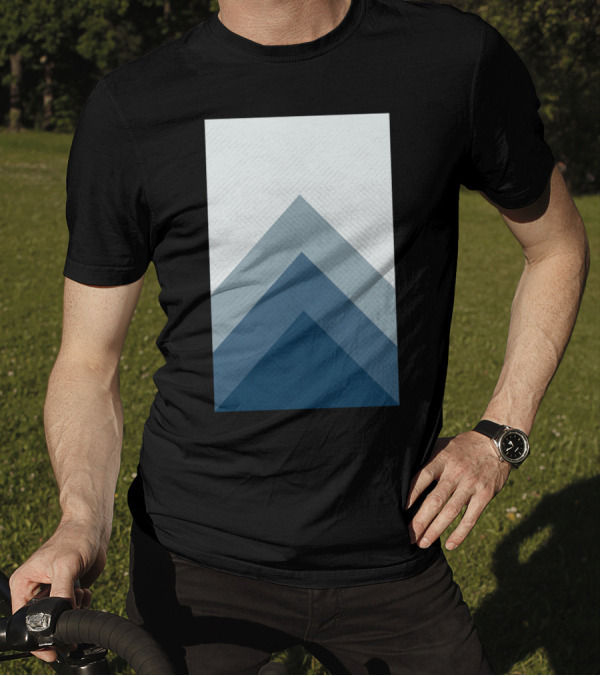 Geometric Element Chevron Pattern Blue And Grey Triangles T-Shirt