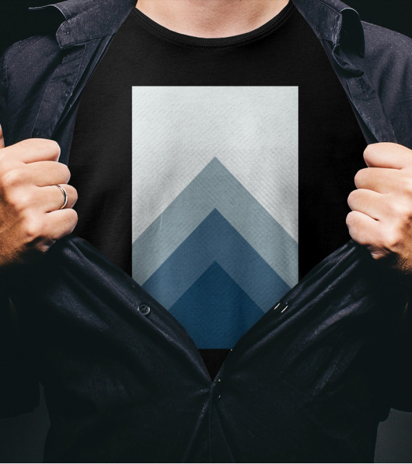 Geometric Element Chevron Pattern Blue And Grey Triangles T-Shirt