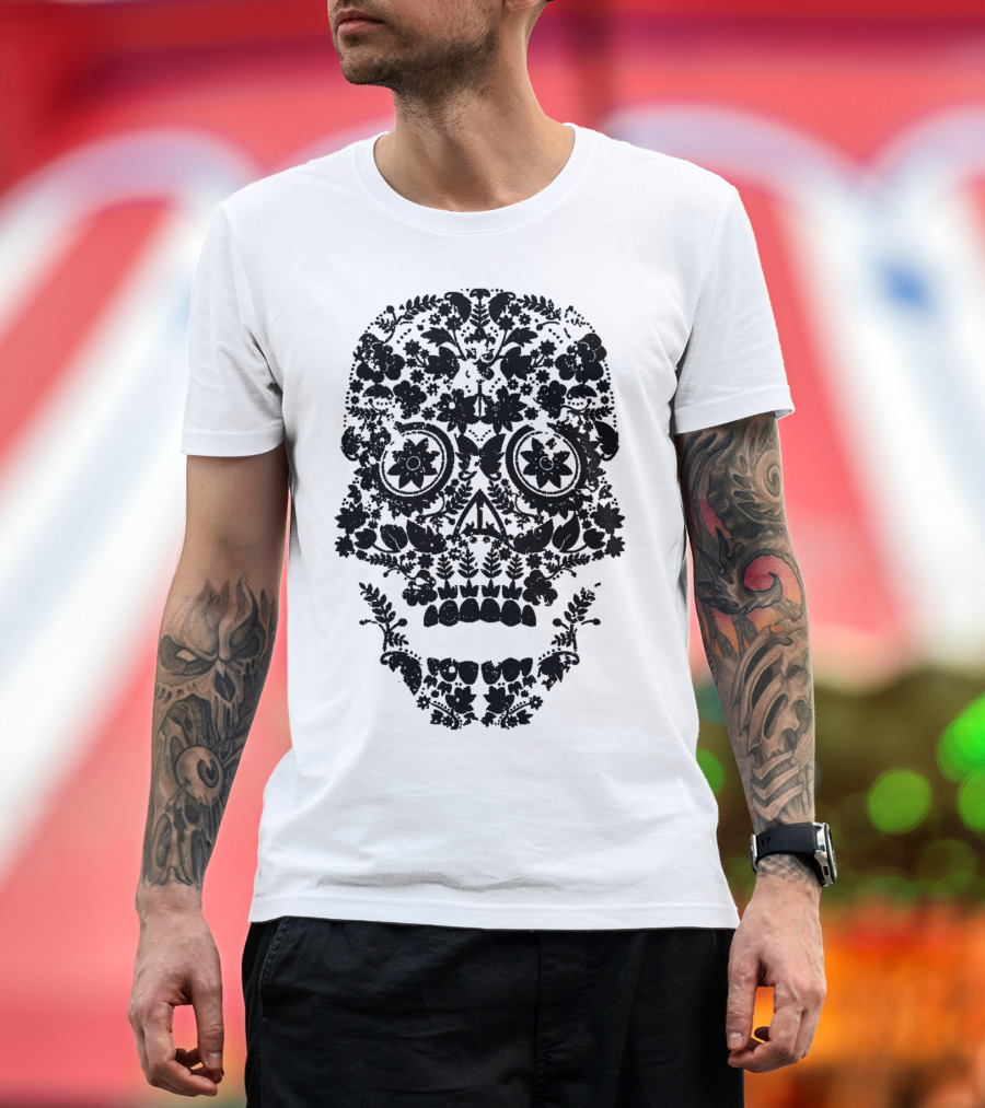 Distressed Floral Day Of The Dead Skull T-Shirt