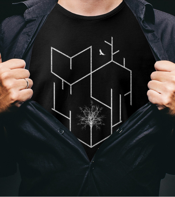 Geometric Lines Tree And Flying Eagle T-Shirt