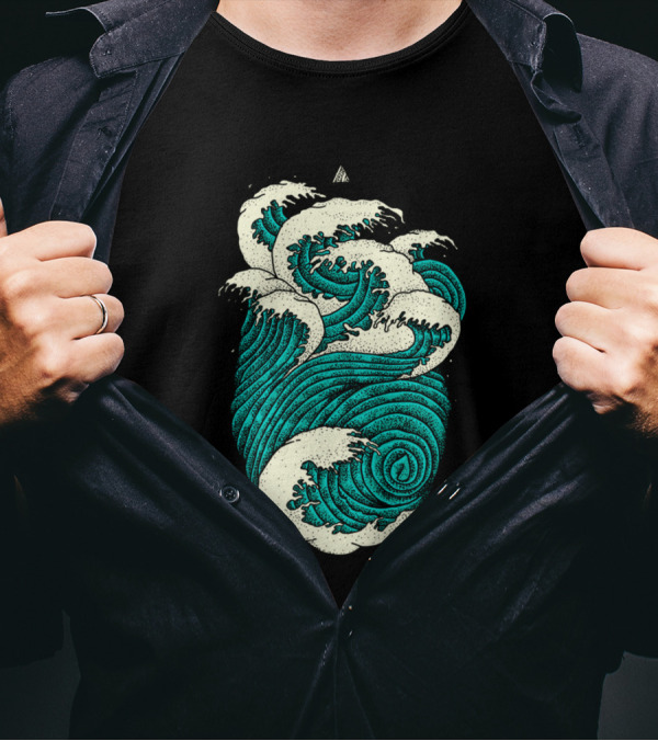 Geometric Ocean Wave Art Nouveau T-Shirt