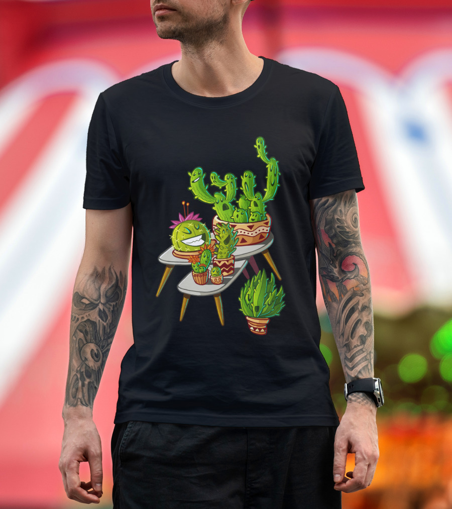 Cacti Interior Animated Cactus Characters on Mid Century Modern Furniture T-Shirt
