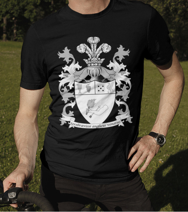 The Bored Brit Gamer Terebravisse Anglicus Venatus Coat Of Arms Dice Grail Torch Crest T-Shirt