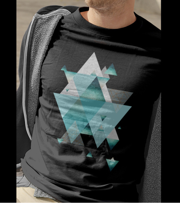 Abstract Aqua And White Geometric Triangle Arrangement T-Shirt