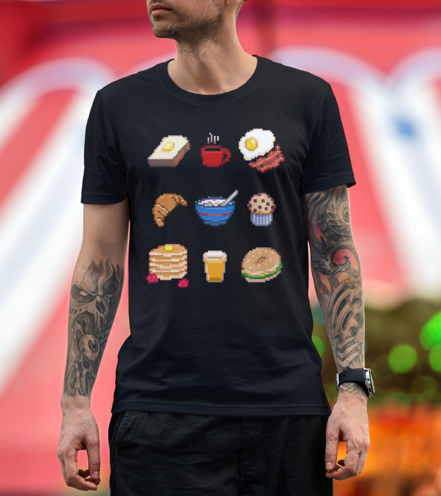 Bread Butter Coffee Egg Bacon Croissant Cereal Muffin Pancakes Juice Bagel T-Shirt