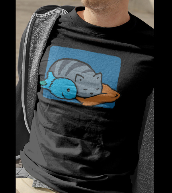 Sleeping With The Fishes Cat Pillow Blue Fish T-Shirt