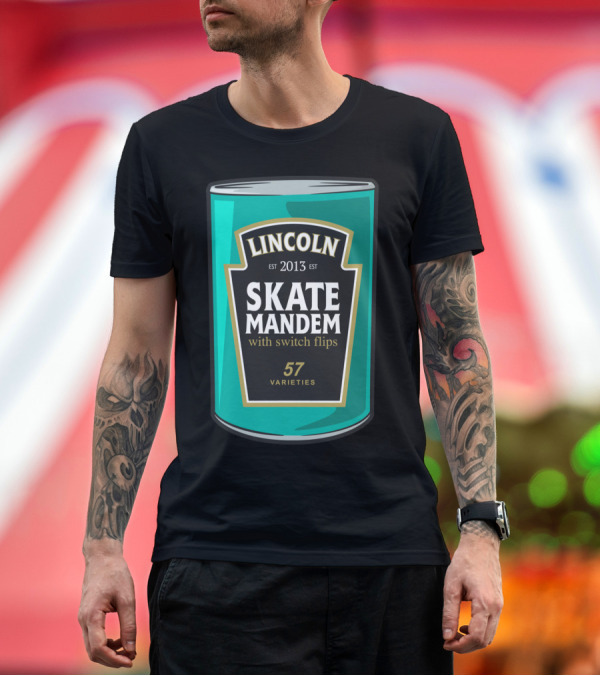 Premium T-Shirt: LINCOLN Skate Mandem 57 Varieties with Switch Flips Est 2013 T-Shirt LINCOLN Skate Mandem 57 Varieties with Switch Flips Est 2013 T-Shirt