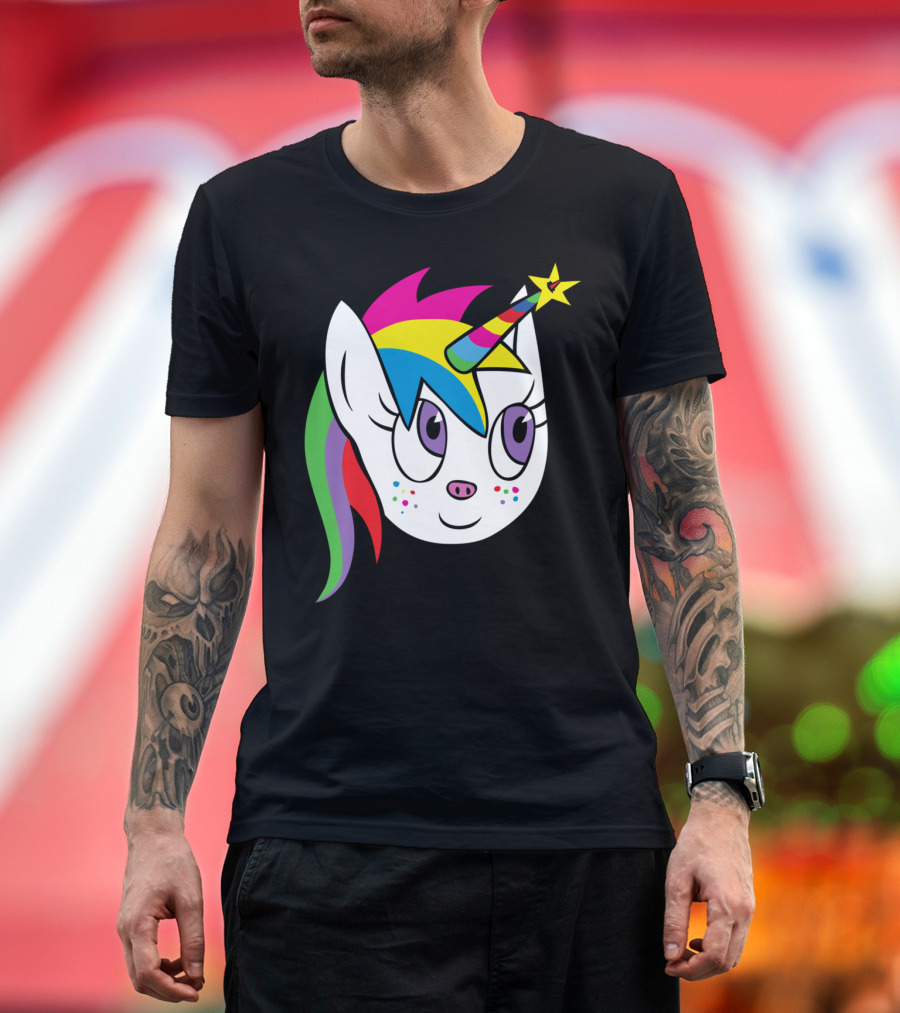 My Star Colorful Unicorn Head with Rainbow Horn and Mane T-Shirt