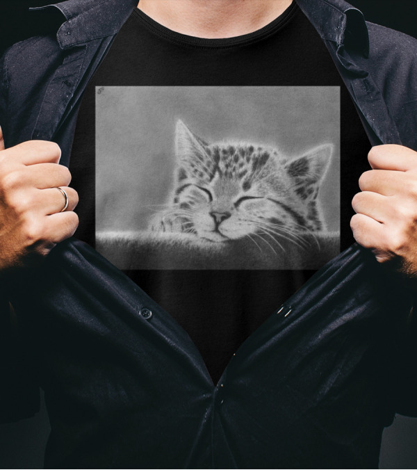 Sleepy Kitten Peacefully Napping Sketch T-Shirt