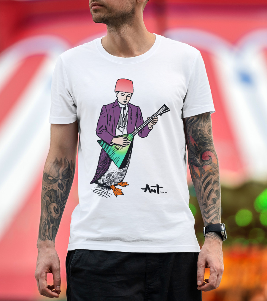 Puffin Boy Playing Balalaika in Purple Suit and Fez T-Shirt