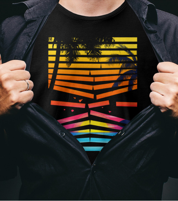 Break Of Dawn On Summer Beach With Palms And Ocean Sunrise T-Shirt