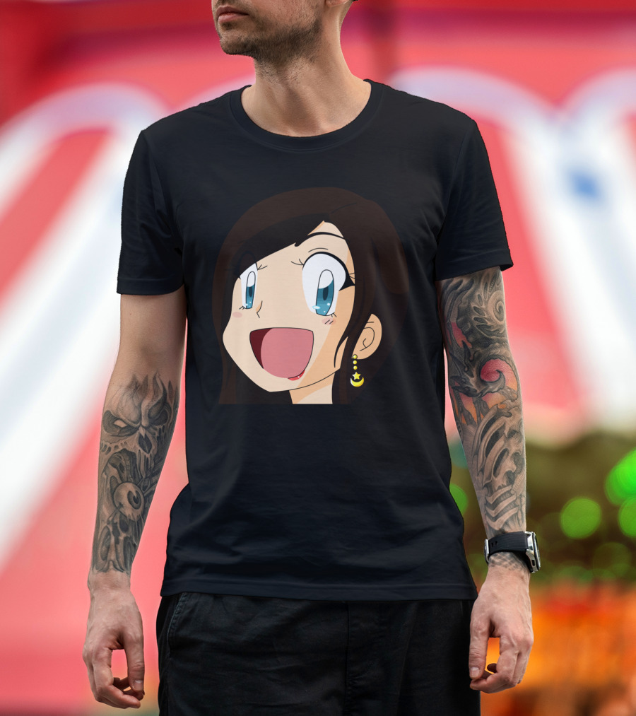 PeachyChan Emote Anime Character Expression with Happy Face and Moon Earring T-Shirt