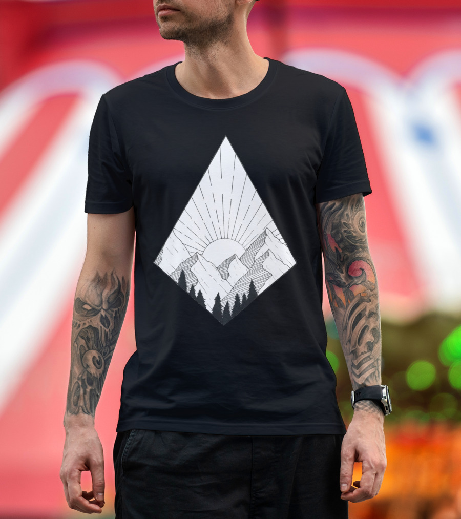 Rising Sun Over Mountain Peaks with Forest T-Shirt