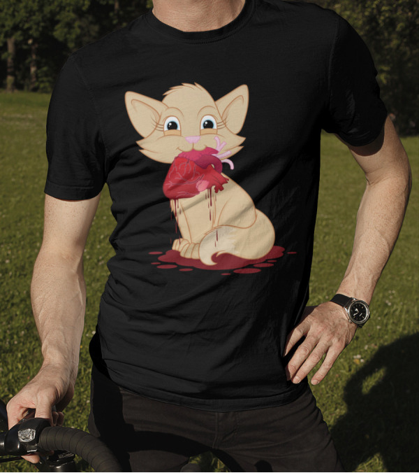Cat With Bloody Heart T-Shirt