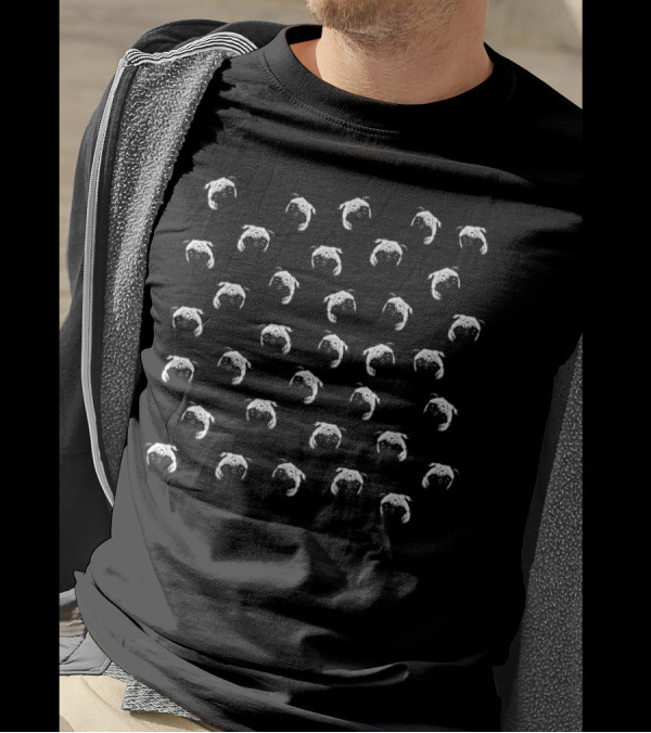 Pug Dog Pattern Black And White Repeated Faces T-Shirt