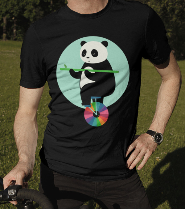 Panda Balancing On Colorful Wheel With Bamboo Learn To Balance Your Life T-Shirt