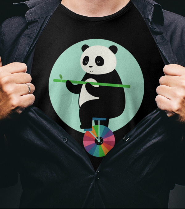 Panda Balancing On Colorful Wheel With Bamboo Learn To Balance Your Life T-Shirt