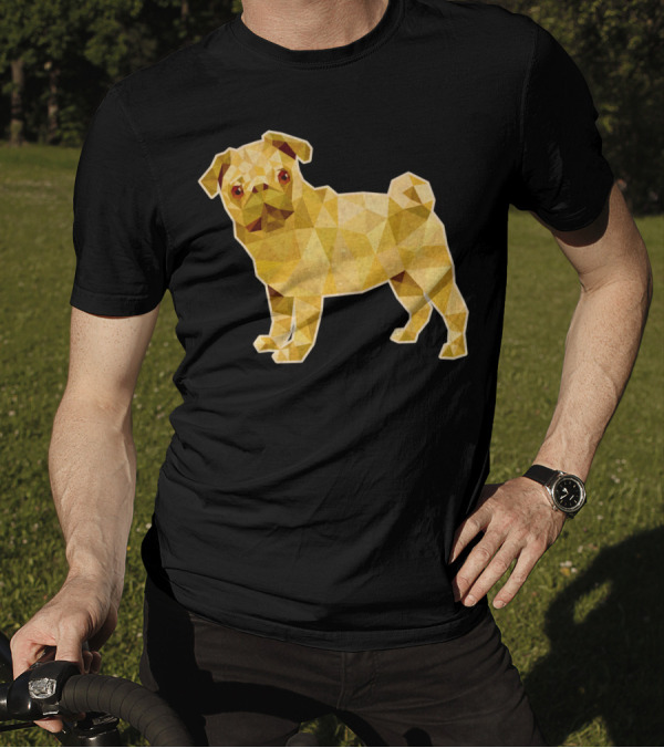 Pug Dog Golden Low Polygon T-Shirt