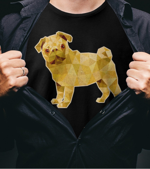 Pug Dog Golden Low Polygon T-Shirt
