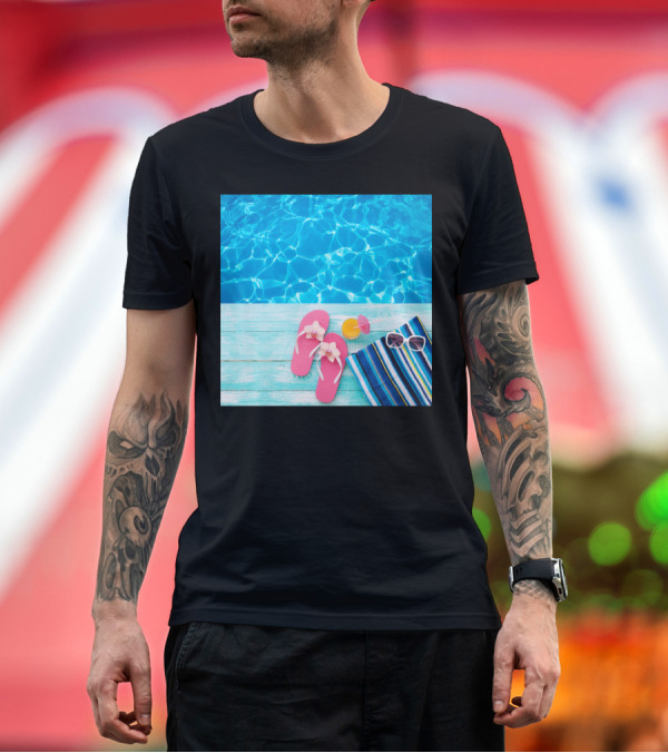 Premium T-Shirt: My Viewpoint On Life Poolside Relaxation with Flip-Flops Sunglasses and Towel T-Shirt My Viewpoint On Life Poolside Relaxation with Flip-Flops Sunglasses and Towel T-Shirt