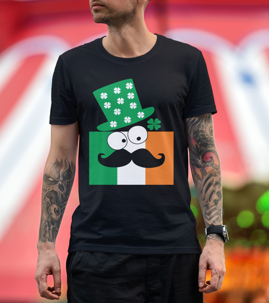 Irish Flag Mustache Clover Hat Luck T-Shirt