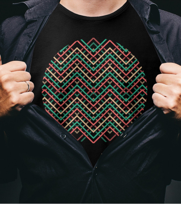 MESH Geometric Multicolor Zigzag Pattern Circle T-Shirt