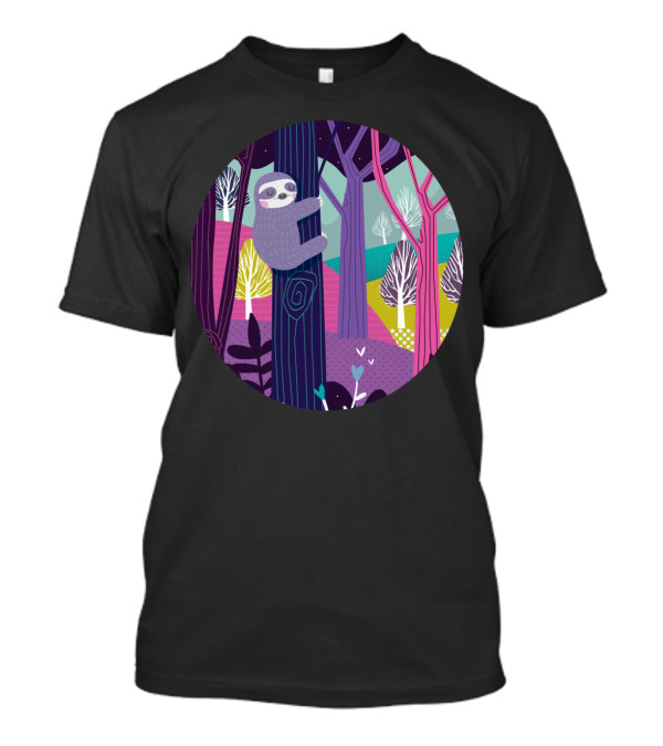 Sloth In The Colorful Woods Forest Scene T-Shirt