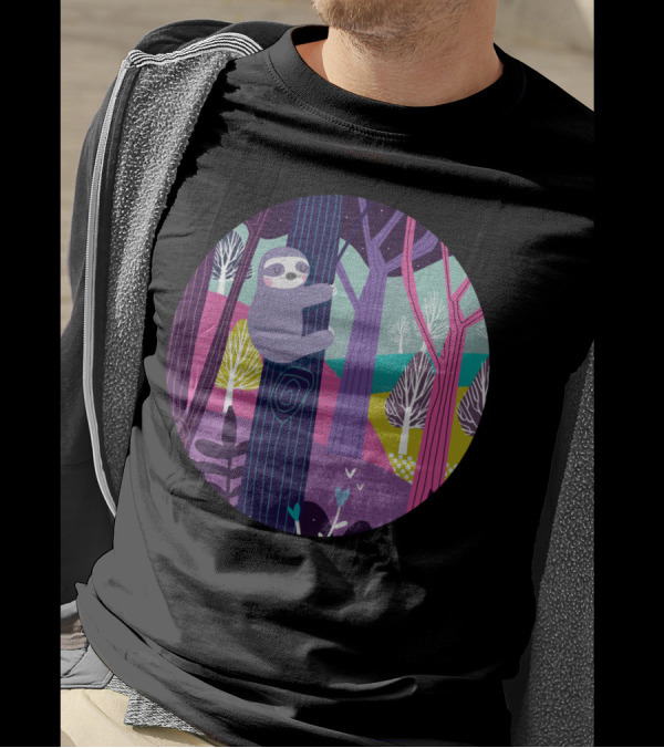 Sloth In The Colorful Woods Forest Scene T-Shirt