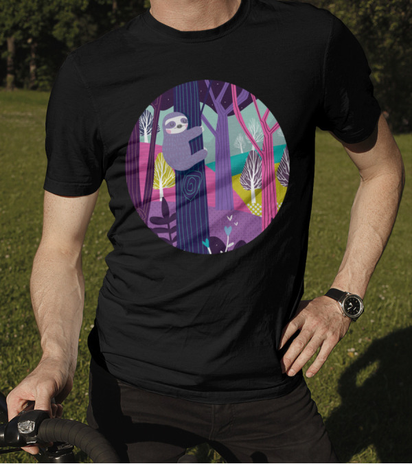 Sloth In The Colorful Woods Forest Scene T-Shirt