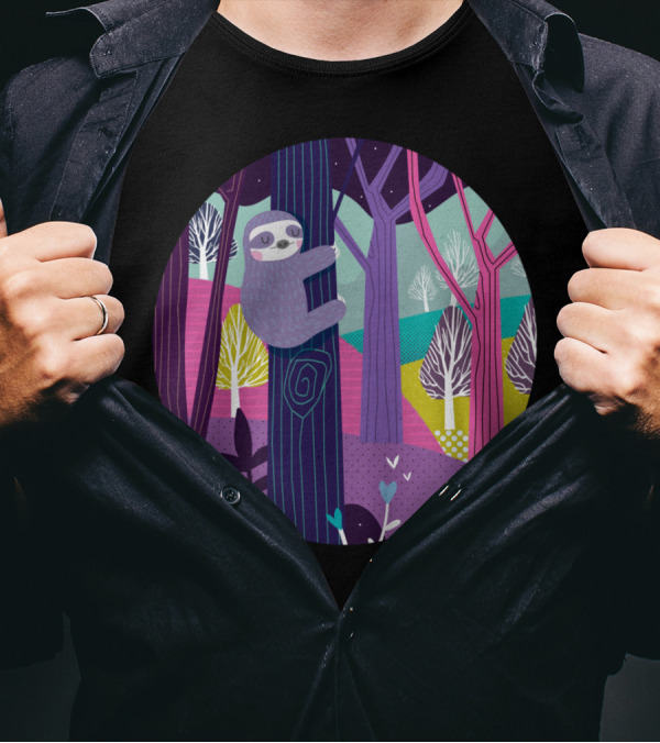 Sloth In The Colorful Woods Forest Scene T-Shirt