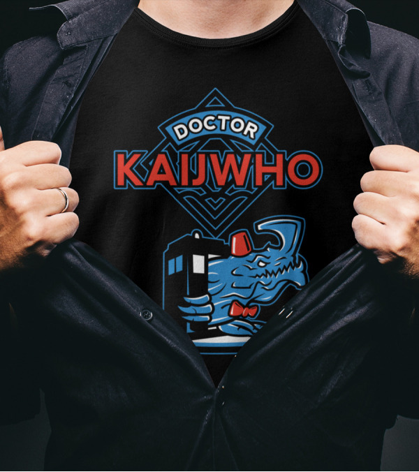 Doctor KaijWho TARDIS Fez Dinosaur Iconic Mashup T-Shirt
