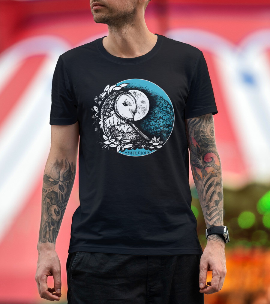 Mysterious Owl with Moon and Floral Accents T-Shirt