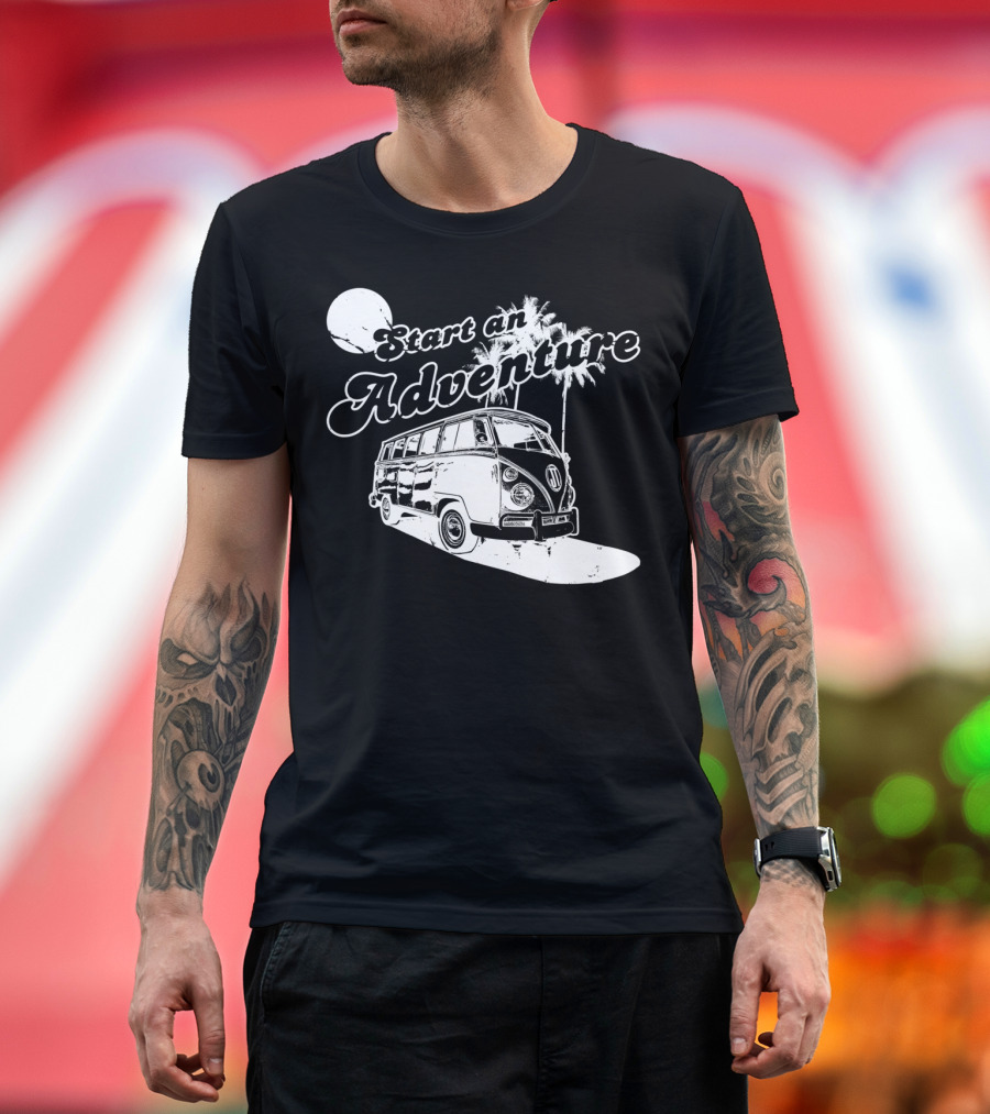 Start an Adventure Road Trippin Classic Van with Palm Trees and Moon T-Shirt