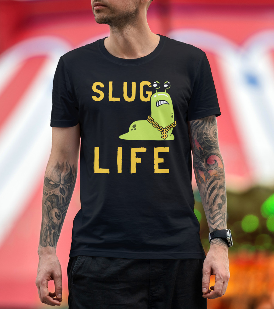 SLUG LIFE Grumpy Dollar Sign Chain Green Slug Cartoon T-Shirt