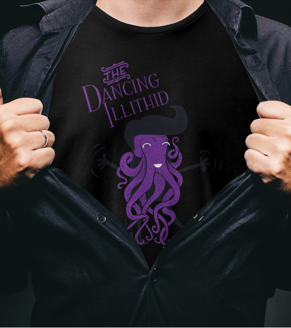 The Dancing Illithid Purple Tentacled Creature With Black Hair And Playful Smile T-Shirt