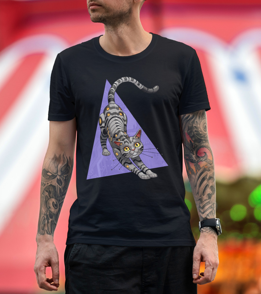 Robo Cat American Shorthair Circuit Triangle T-Shirt