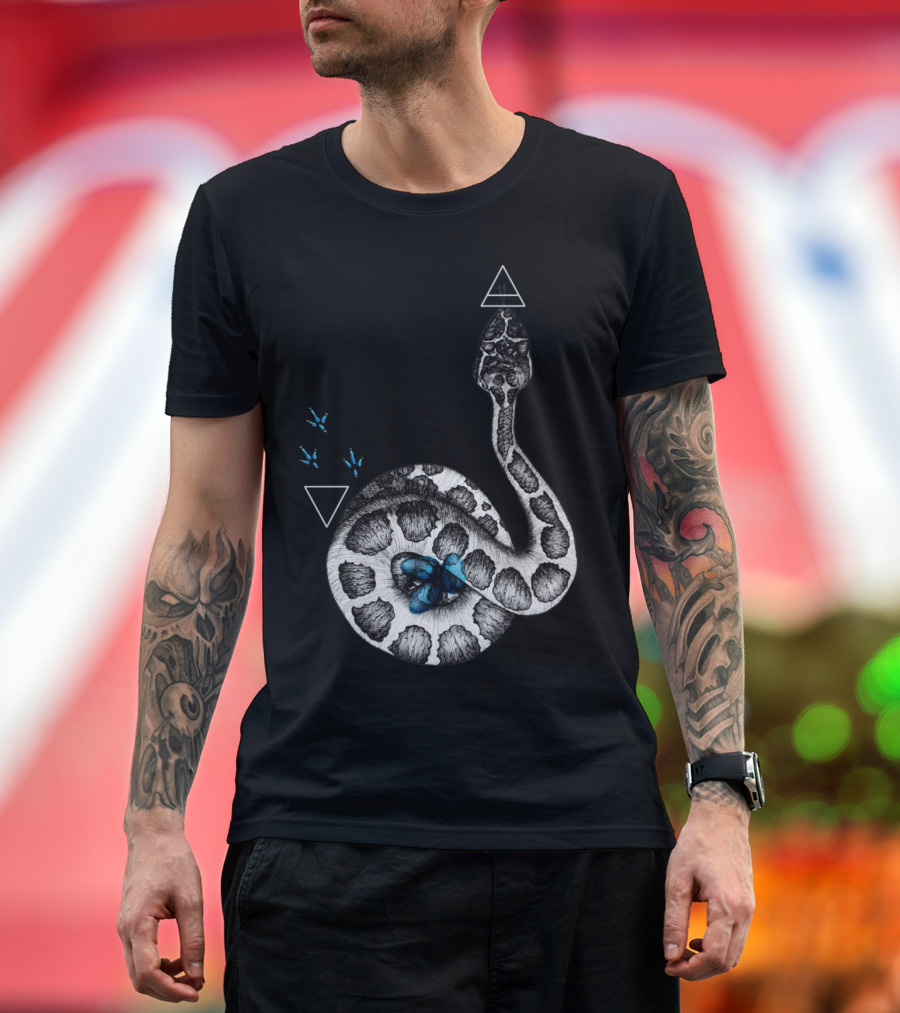 Convergence of the Serpent and Blue Butterfly with Geometric Triangles T-Shirt