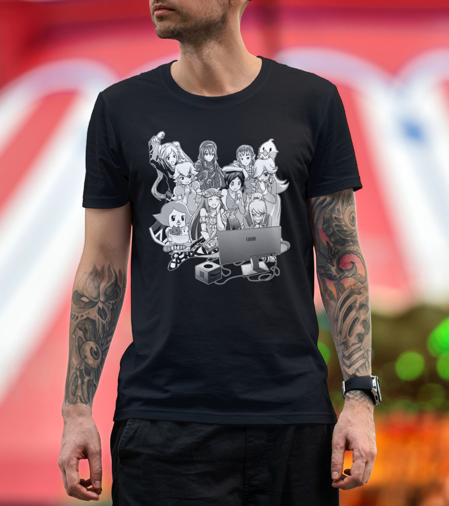 Smash Night Gaming Characters Watching Monitor Play Together T-Shirt