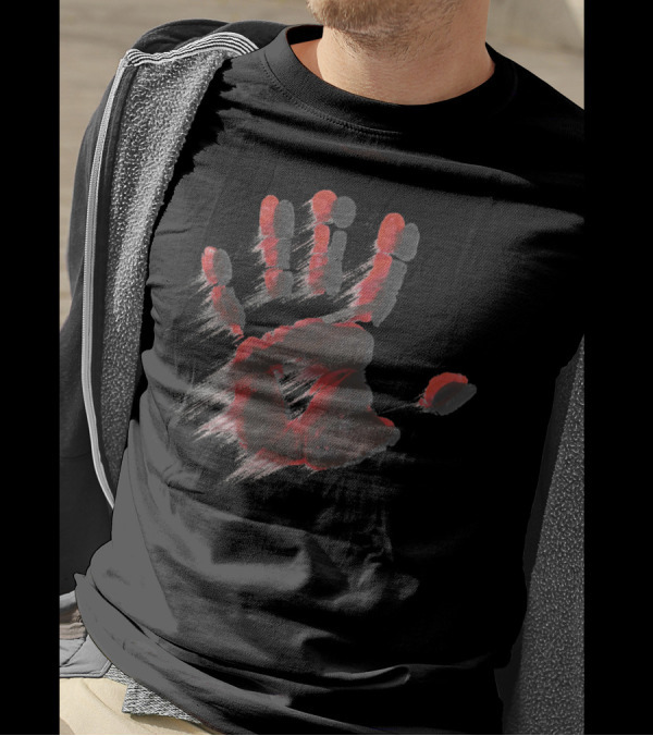 Smeared Ink Handprint In Red And Black Brush Strokes T-Shirt