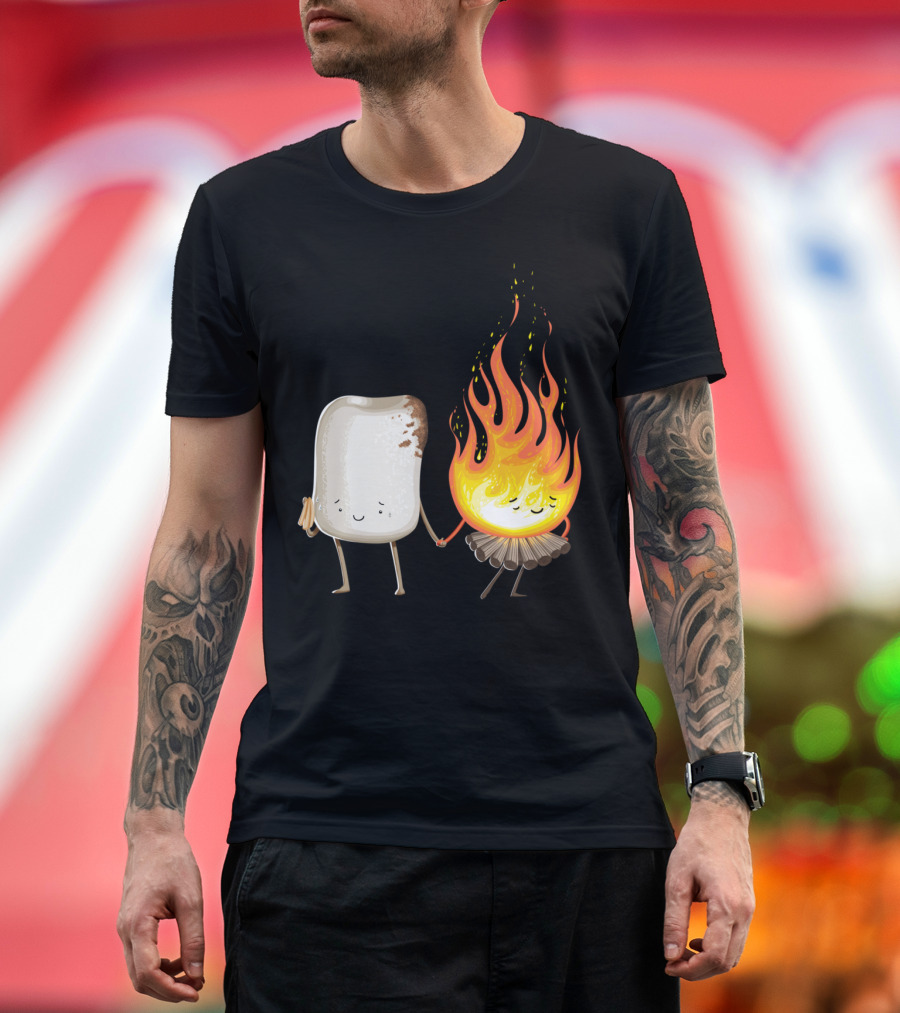 Campfire Love Marshmallow and Fire Holding Hands T-Shirt