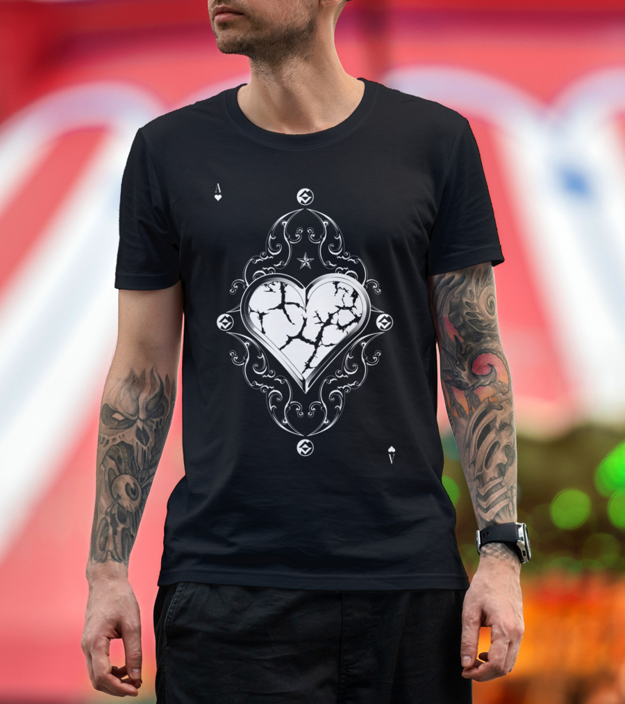 Ace Of Heart Cracked Ornate Design Playing Card T-Shirt