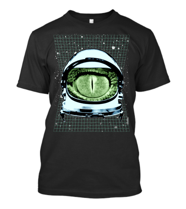 Astro Reptoid Eye In Astronaut Helmet With Galactic Grid Background T-Shirt