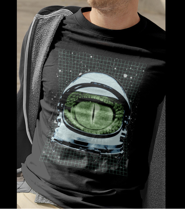 Astro Reptoid Eye In Astronaut Helmet With Galactic Grid Background T-Shirt