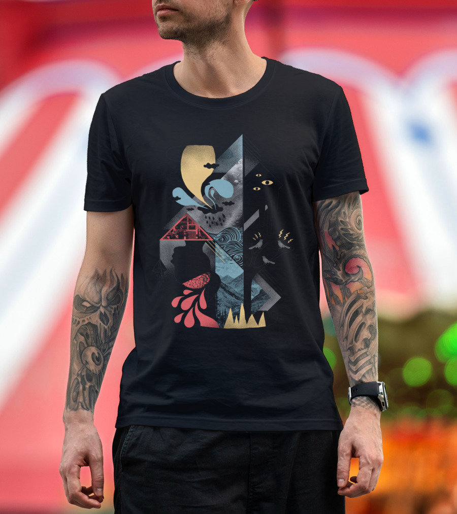 Shapes And Nightmares Abstract Surreal Landscape with Eyes and Lightning T-Shirt