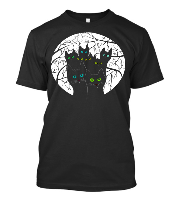 Cats Gathered In Circle Of Branches With Colorful Eyes T-Shirt