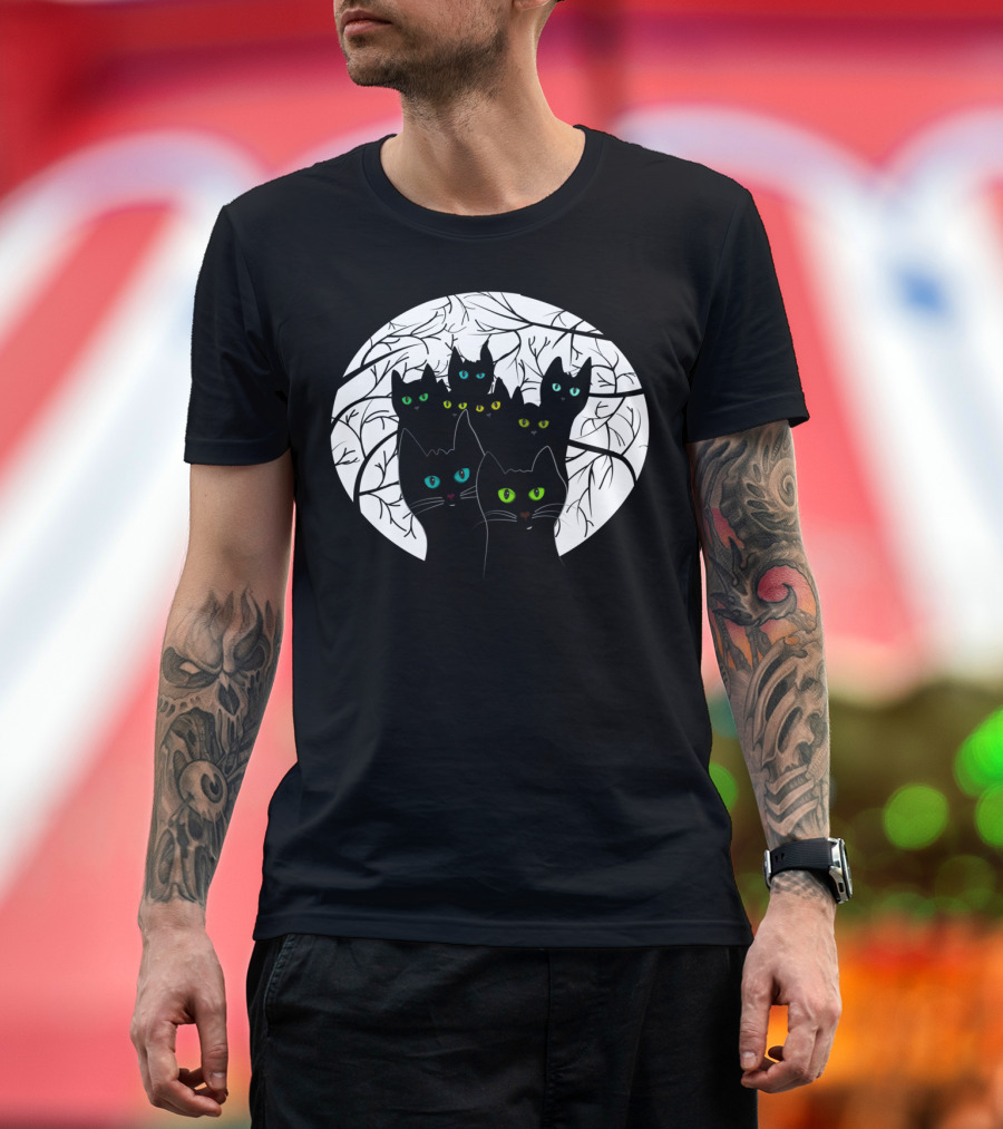 Cats Gathered in Circle of Branches with Colorful Eyes T-Shirt